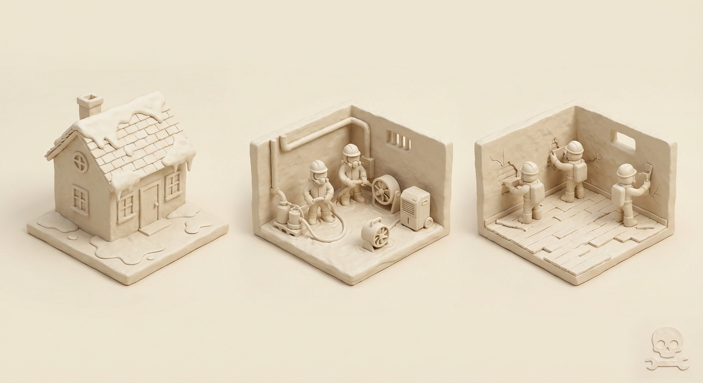 vattenskada efter snösmältning sanering illustration 1