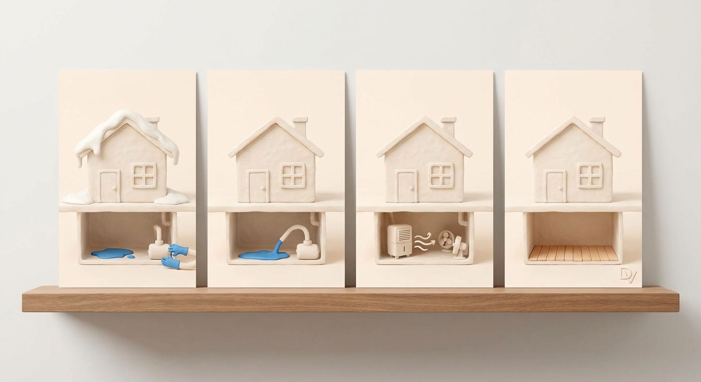 vattenskada efter snösmältning sanering illustration 2