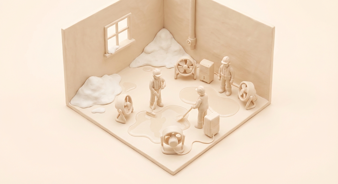 vattenskada efter snösmältning sanering illustration 4